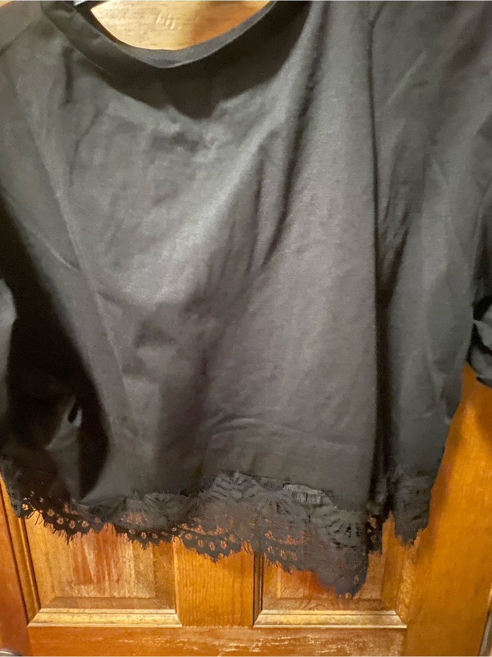 Amazon Essentials Black Cropped Top with Lace Hem